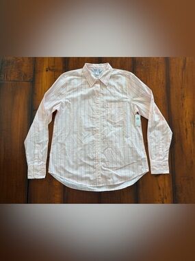 NWT Old Navy Women's Pink and White Stripe Button-Down Shirt